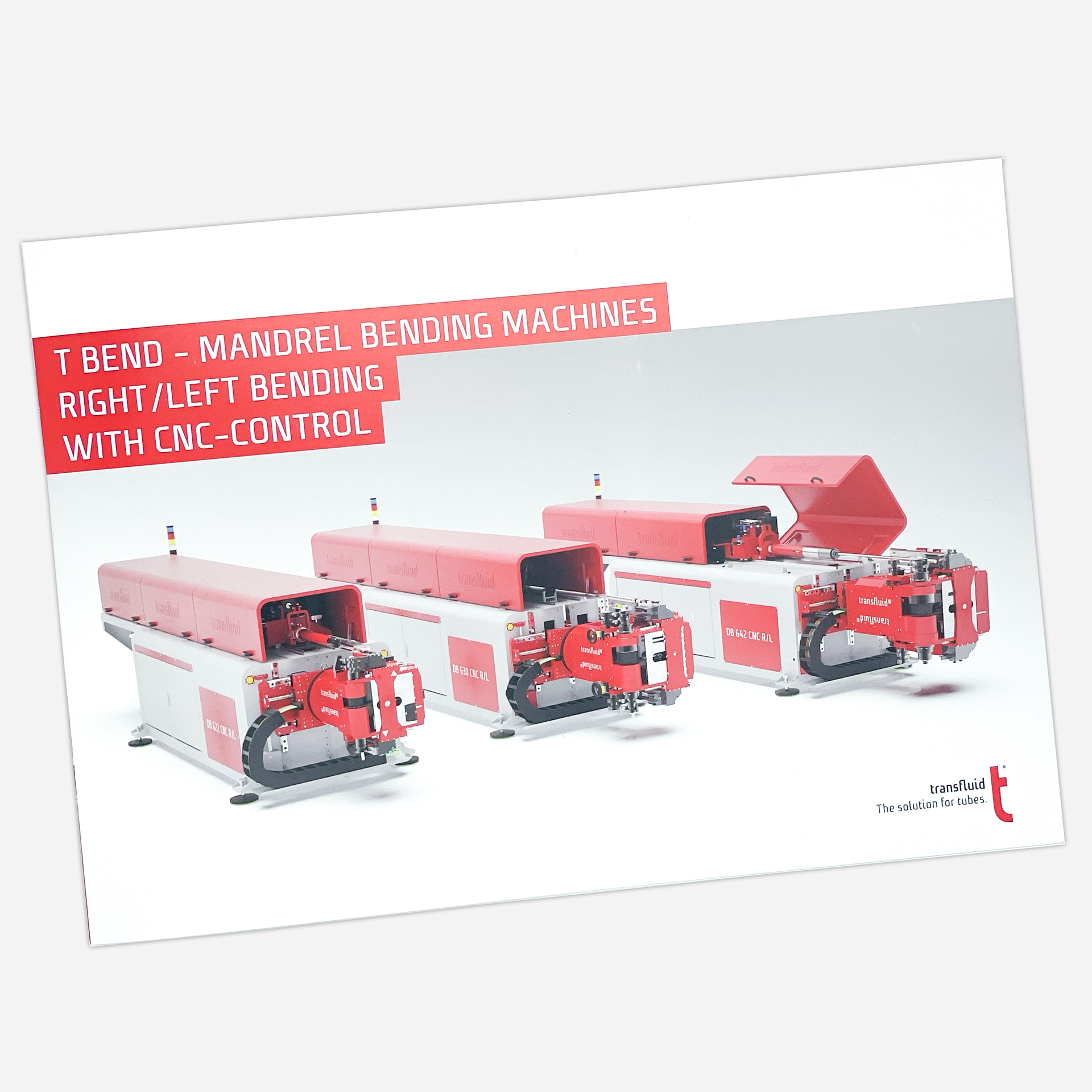 Katalogseite mit transfluid CNC-Dornbiegemaschinen für Rechts-/Linksbiegen.