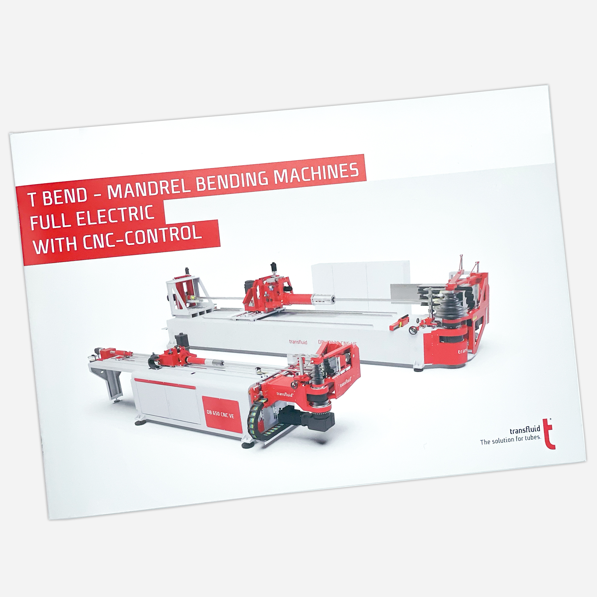 Katalogseite mit vollelektrischen transfluid CNC-Dornbiegemaschinen.