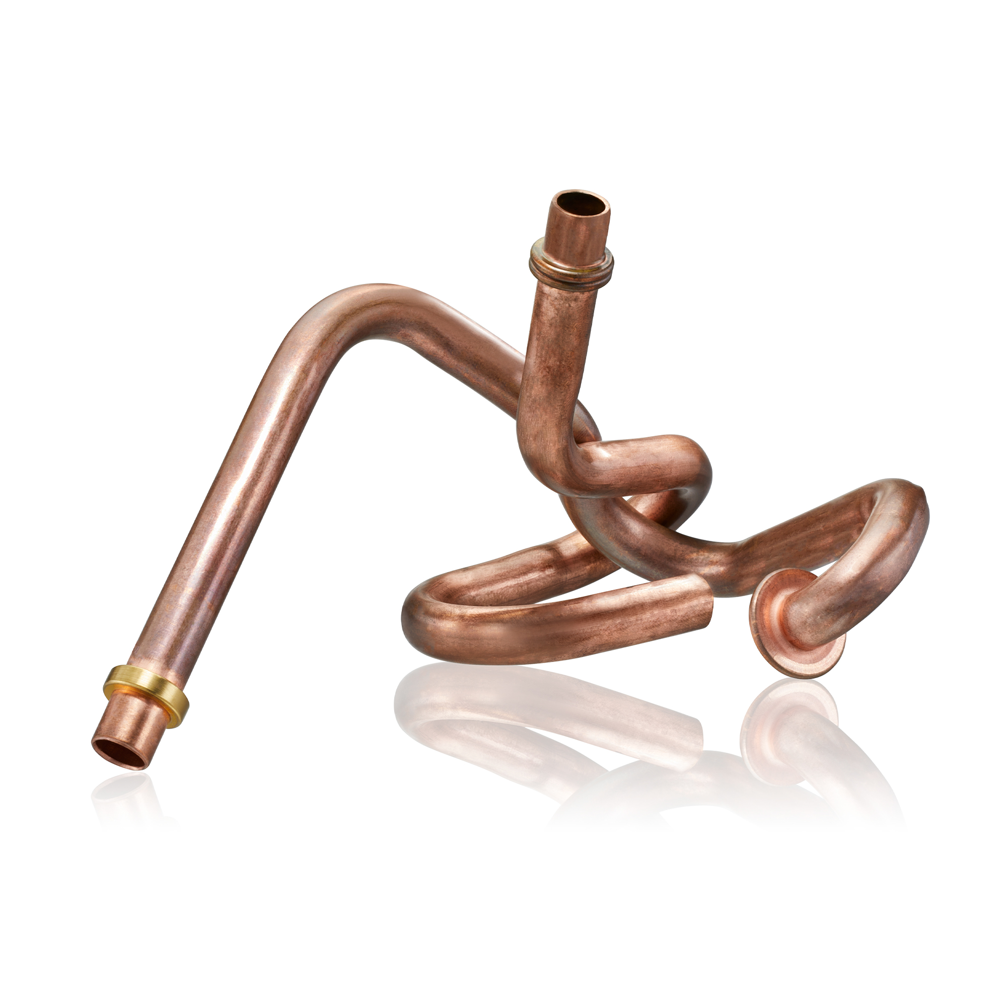 Komplex gebogenes Kupferrohr für HVAC-Systeme gefertigt mit CNC-Rohrbiegetechnologie von transfluid.