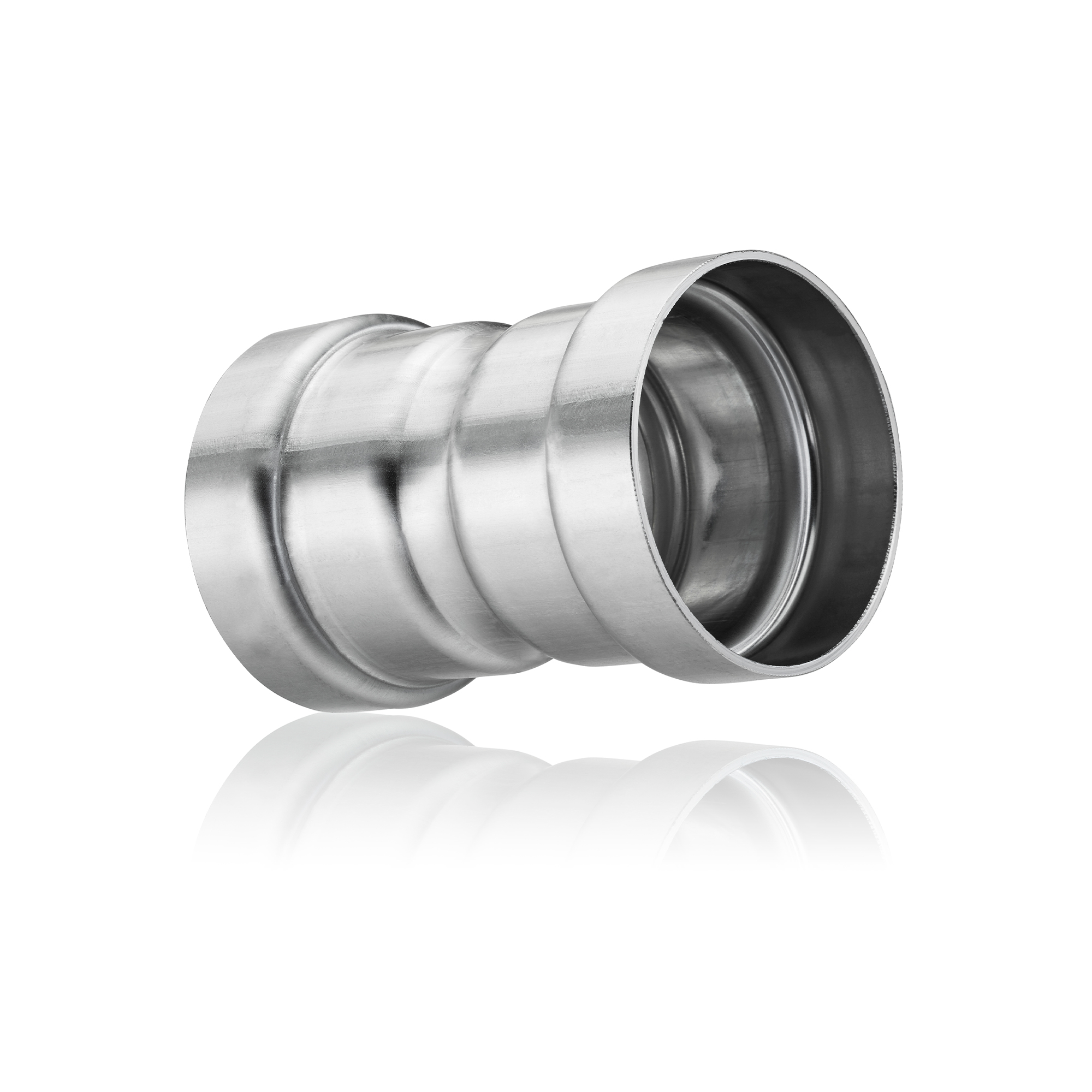 Metallische Rohrmuffe für HVAC-Systeme gefertigt durch präzise Umform- und Rohrbearbeitungstechnologie von transfluid.