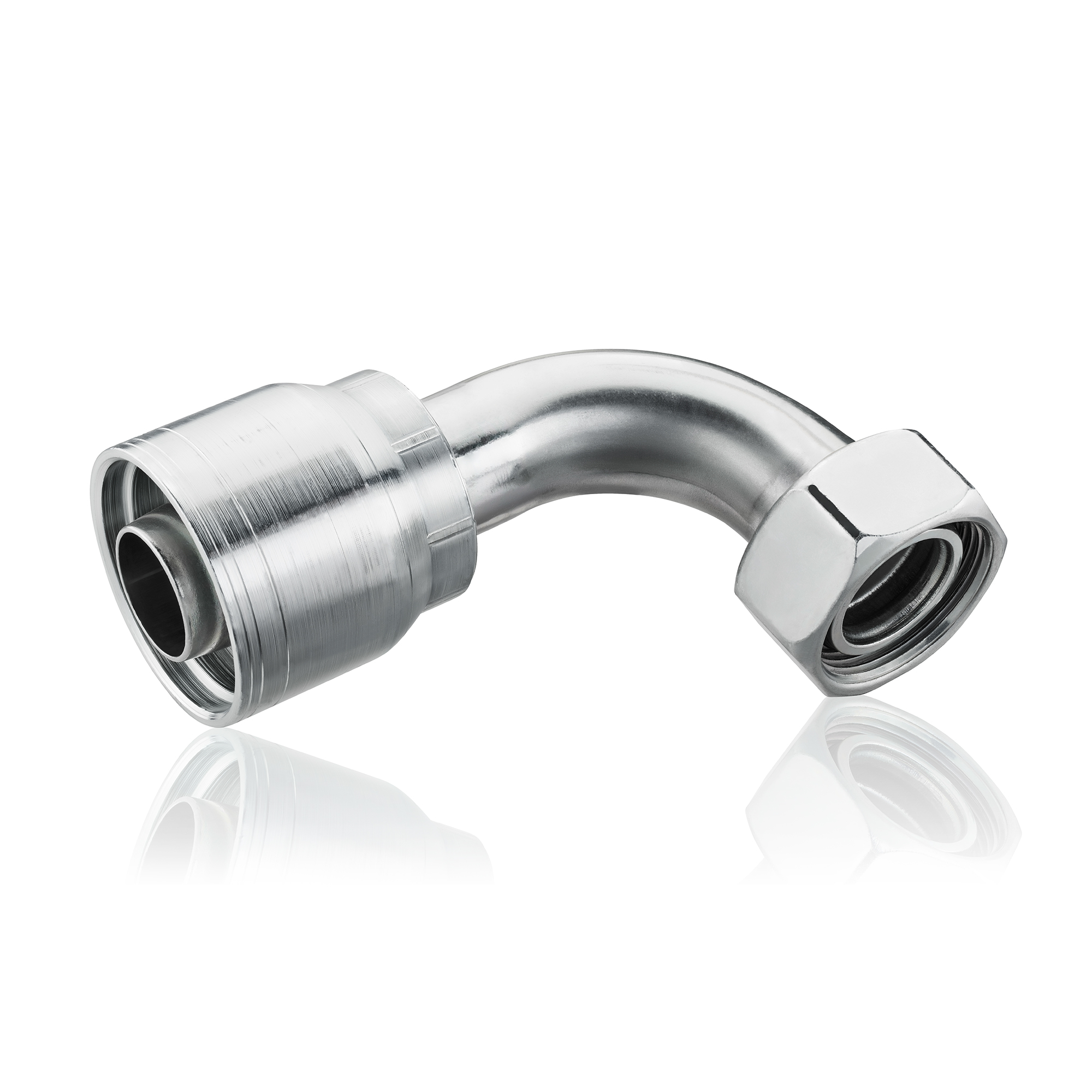 Gebogenes Edelstahl-Hydraulikrohr mit Verschraubungsanschlüssen.