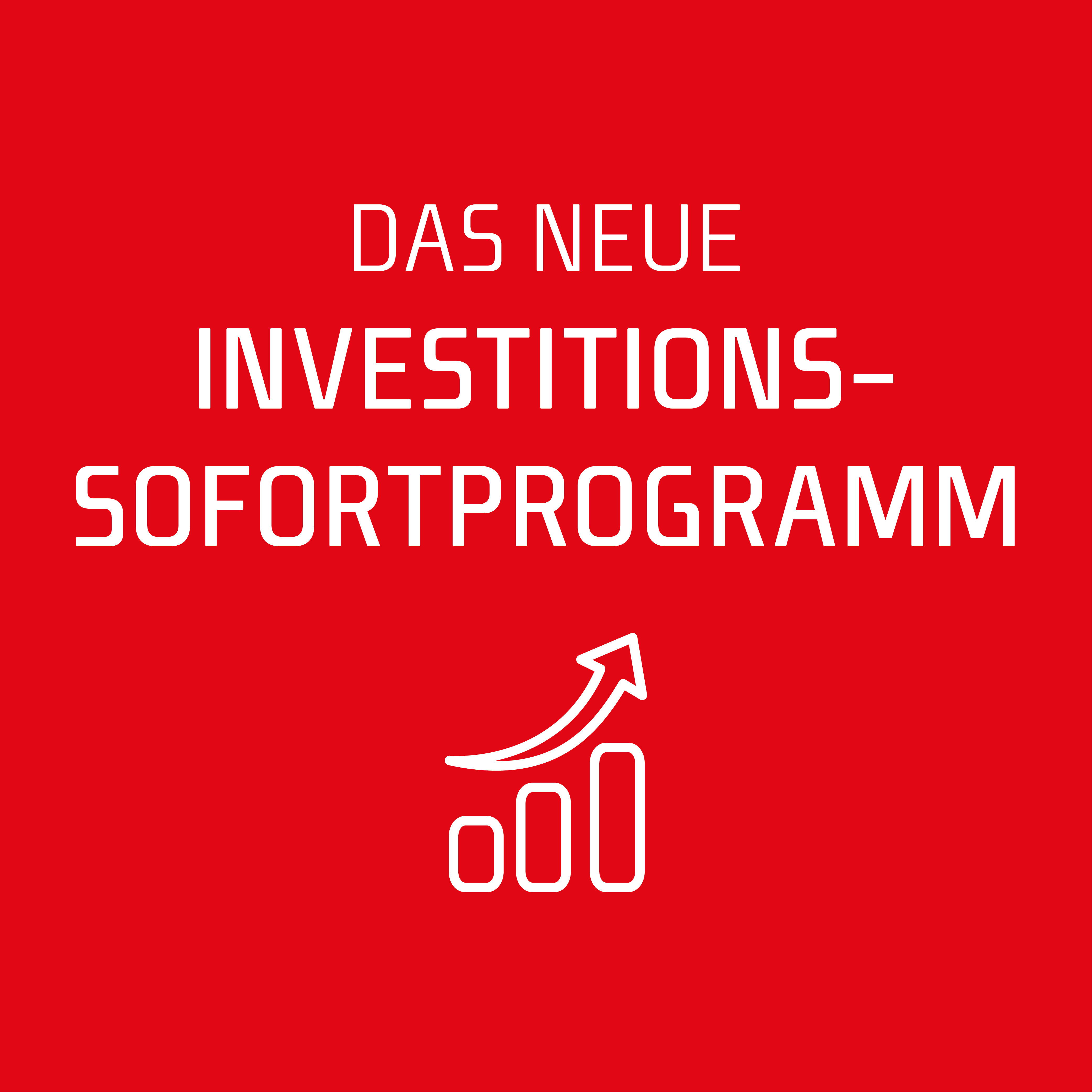 Investitions-Sofortprogramm mit steigender Balkengrafik und Wachstumspfeil.