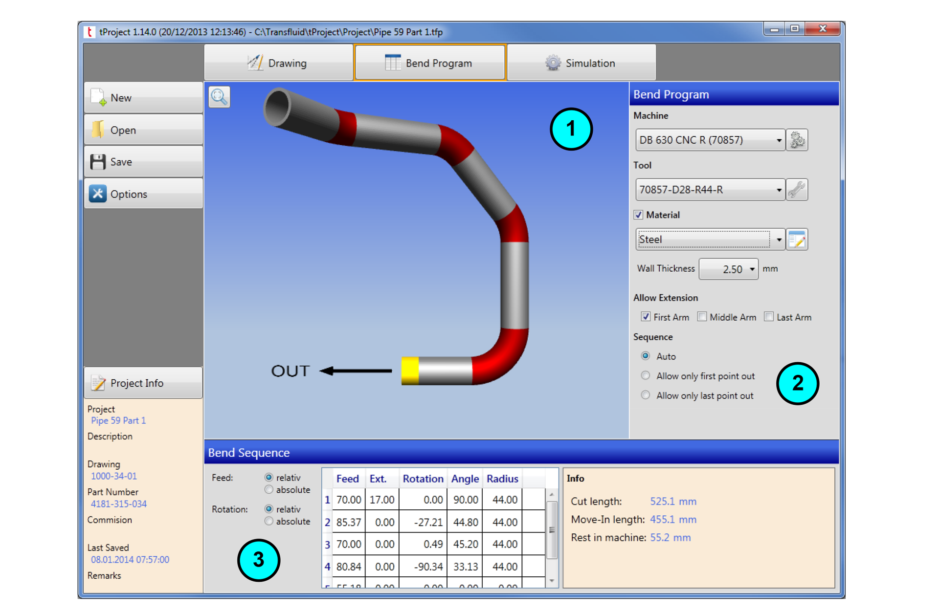 transfluid t project Software mit Bend Program zur Planung und Simulation von Rohrbiegeprozessen inklusive Kollisionsprüfung und Biegesequenz.