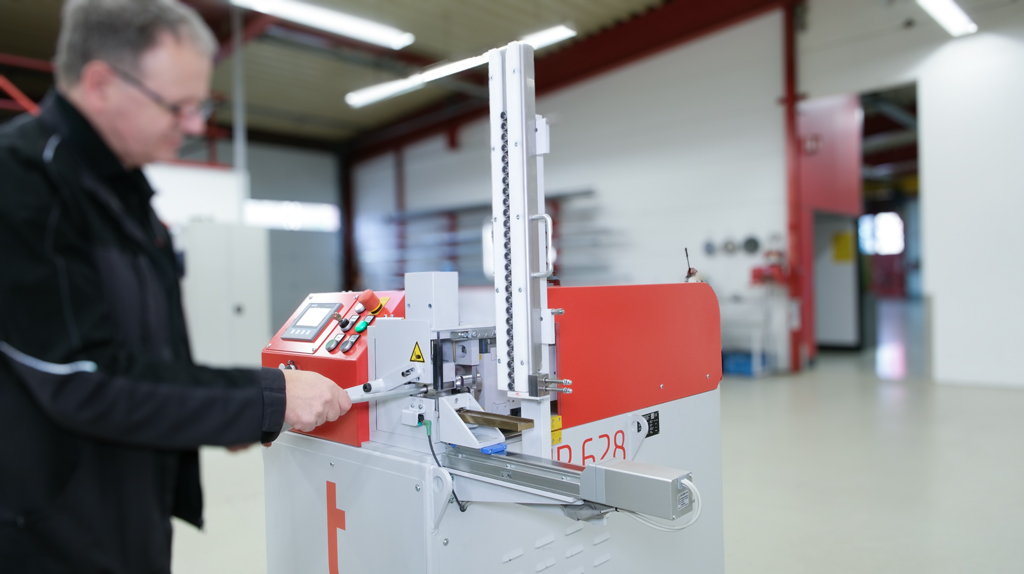 Bediener arbeitet an der t form FLARELINE 28 Rohrumformmaschine mit automatischer Bauteilzuführung.