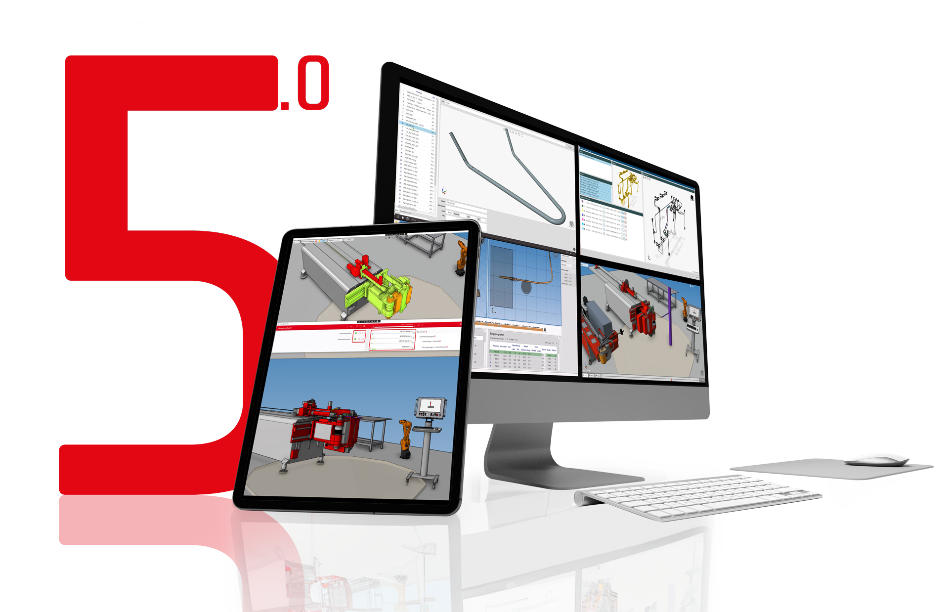 transfluid T-Project 5.0 Software auf Desktop und Tablet zur Simulation von Rohrbearbeitungsprozessen.