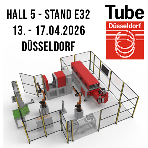 Transfluid Messestand auf Tube Düsseldorf 2026 mit automatisierter Rohrfertigungszelle.