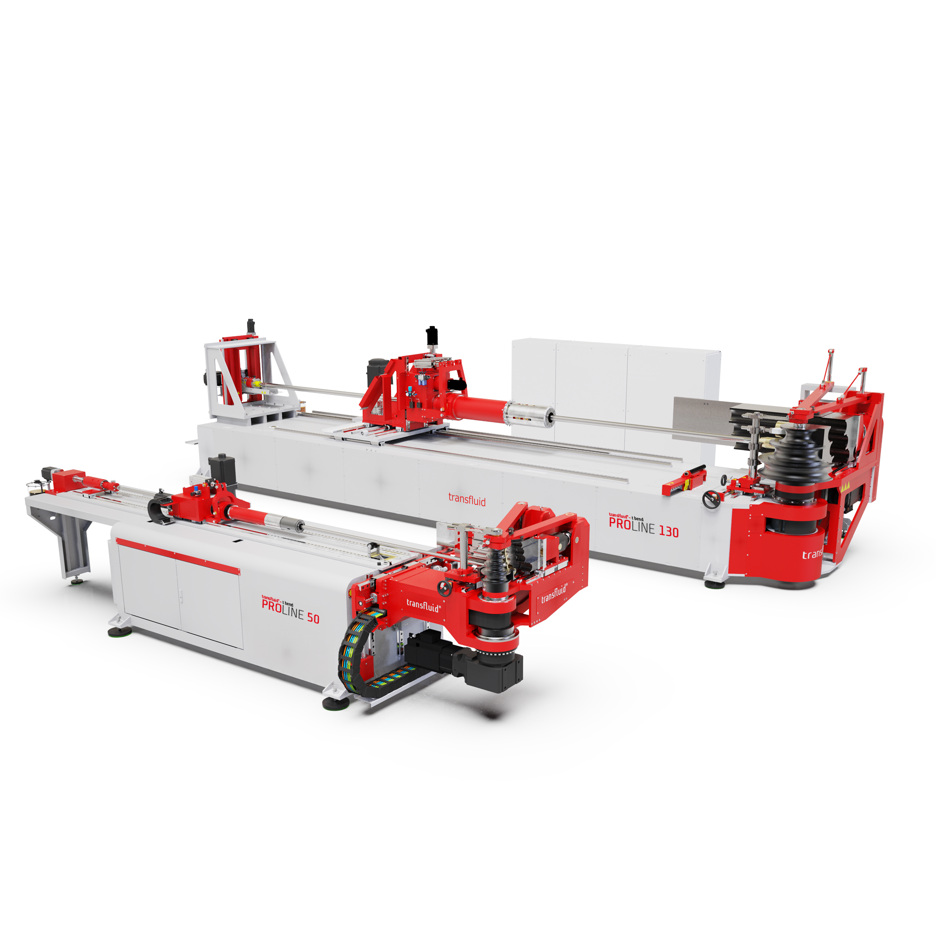 Transfluid CNC Rohrbiegemaschinen t bend PROLINE 50 und t bend PROLINE 130 für automatisierte Rohrbearbeitung.